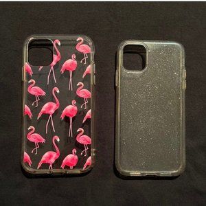 Apple iPhone 11 Set of 2 Cute Phone Cases Glitter Flamingo Clear 6.1"